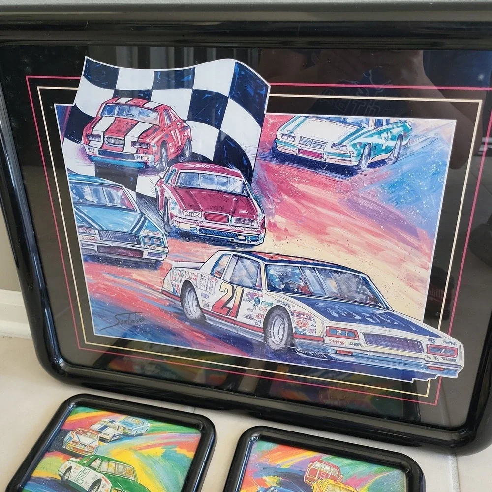 Vintage Home Interiors NASCAR Colorful 1980's Racing Car Wall Art Set Stock Cars